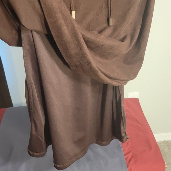 SANDRA DARREN WOMENS BROWN SHORT SLEEVE VEGAN VELVET LACE NECK DRESS - Picture 12 of 13